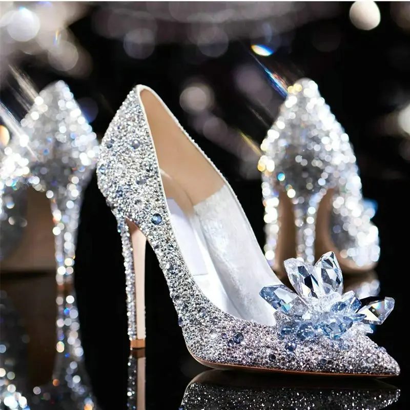 

Women Crystal Shoes Fashion Rhinestone Casual Shoes Luxury Wedding Shoes for Woman Designer Pointed Tip High Heels Zapatos Mujer