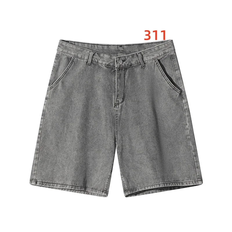 Pantaloncini di jeans estivi retrò minimalisti pantaloncini di jeans larghi casual neri retrò da uomo pantaloni a cinque quarti in denim con abbottonatura di bottoni di base