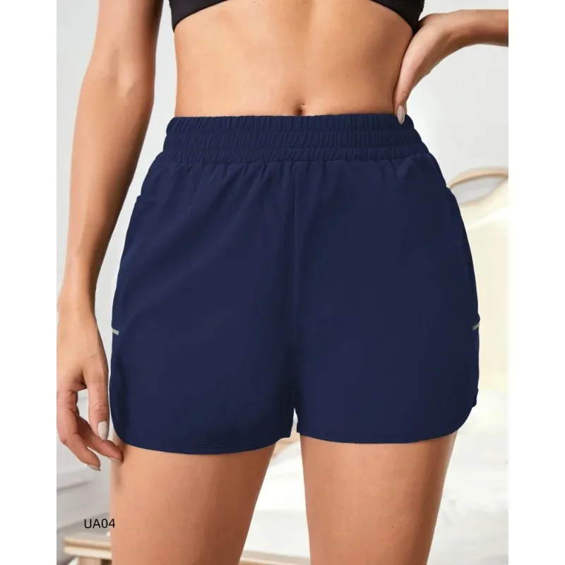 Cross border new style sports shorts fake two-piece running shorts quick drying anti glare yoga pants pocket fitness short women