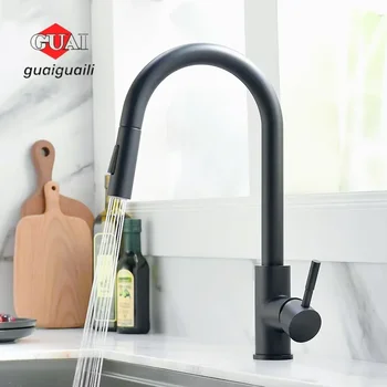 G3/8 Küchenwaschtischarmaturen, silberfarbener Oberflächenhahn, Badezimmer-Waschtischarmaturen, herausziehbare Küchenarmatur, Einlochmontage G1/2-Mischbatterie kro