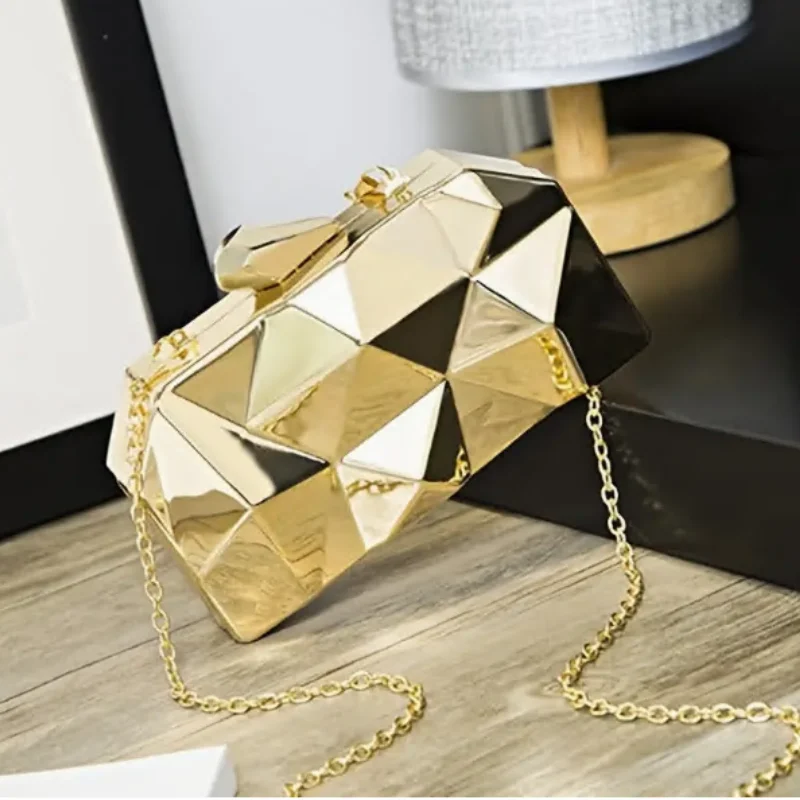 Iron Shoulder Bags Strap Chain Sling Purse Women Clutch And Purse Silver Gold Evening Clutches Geometry Pattern Wallet Pouch