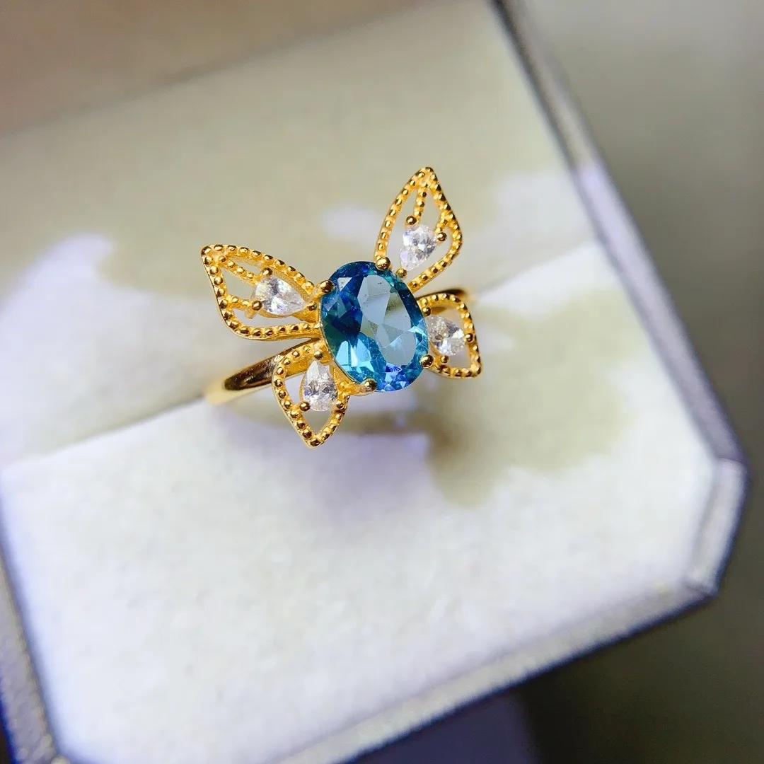 

Роскошное шикарное кольцо-пасьянс со сверкающим натуральным топазом из серебра S925. Изысканный вневременной подарок для рассеивания женщины.