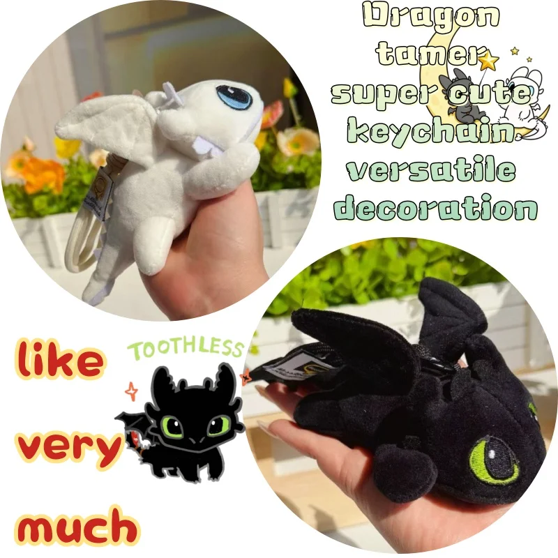 Drachenzähmen-Meister Super Niedlicher Zahnloser Plüschdrache Schwarz-Weißer Fliegender Drache Cartoon-Puppe Schlüsselanhänger Paar-Geburtstagsgeschenk