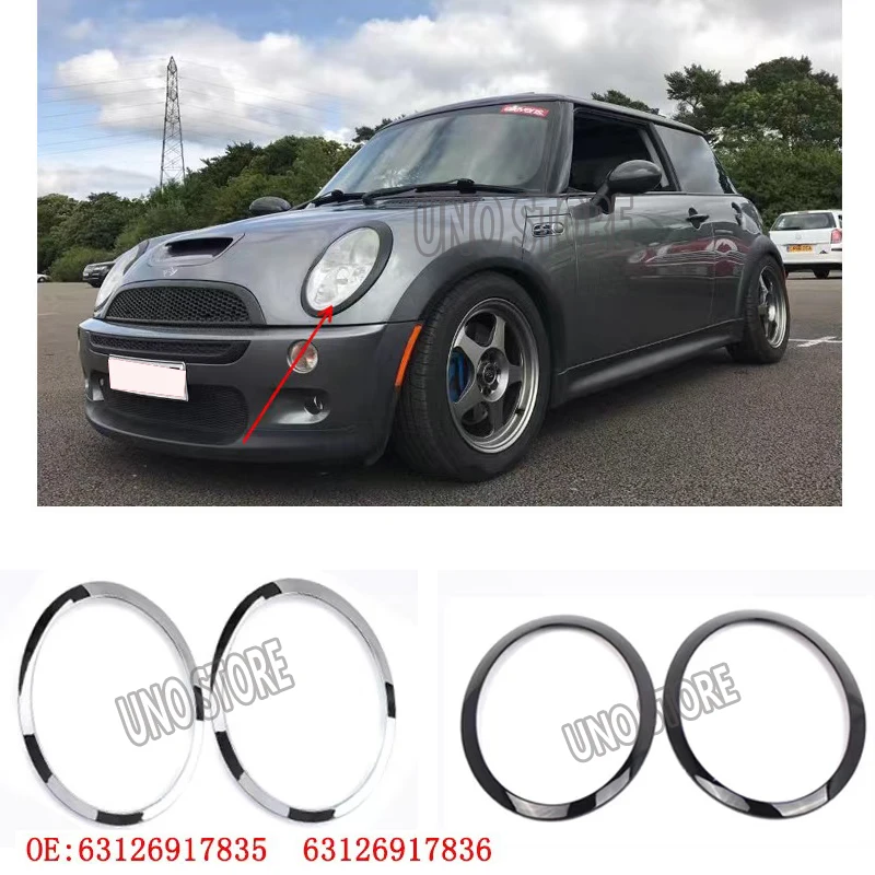 2Pcs Car Headlight Ring Bezel Trim Surround Cover For BMW Mini  R 50  2001-2006 year OE 63126917835  63126917836