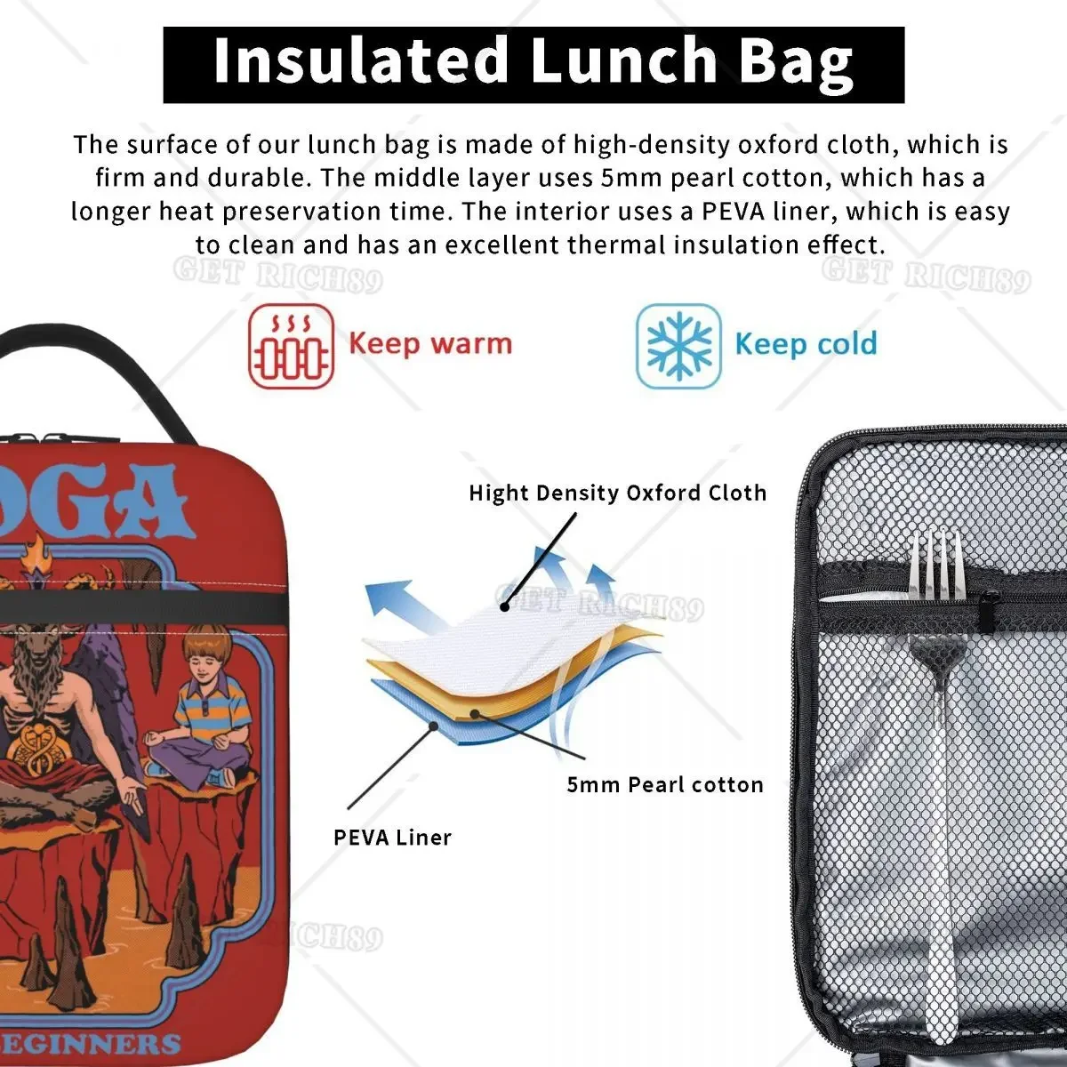 Baphomet Yoga Half Lotus Thermal Insulated Lunch Bag Devils Demons Horror Satan Worship Bento Box Thermal Cooler Food Box