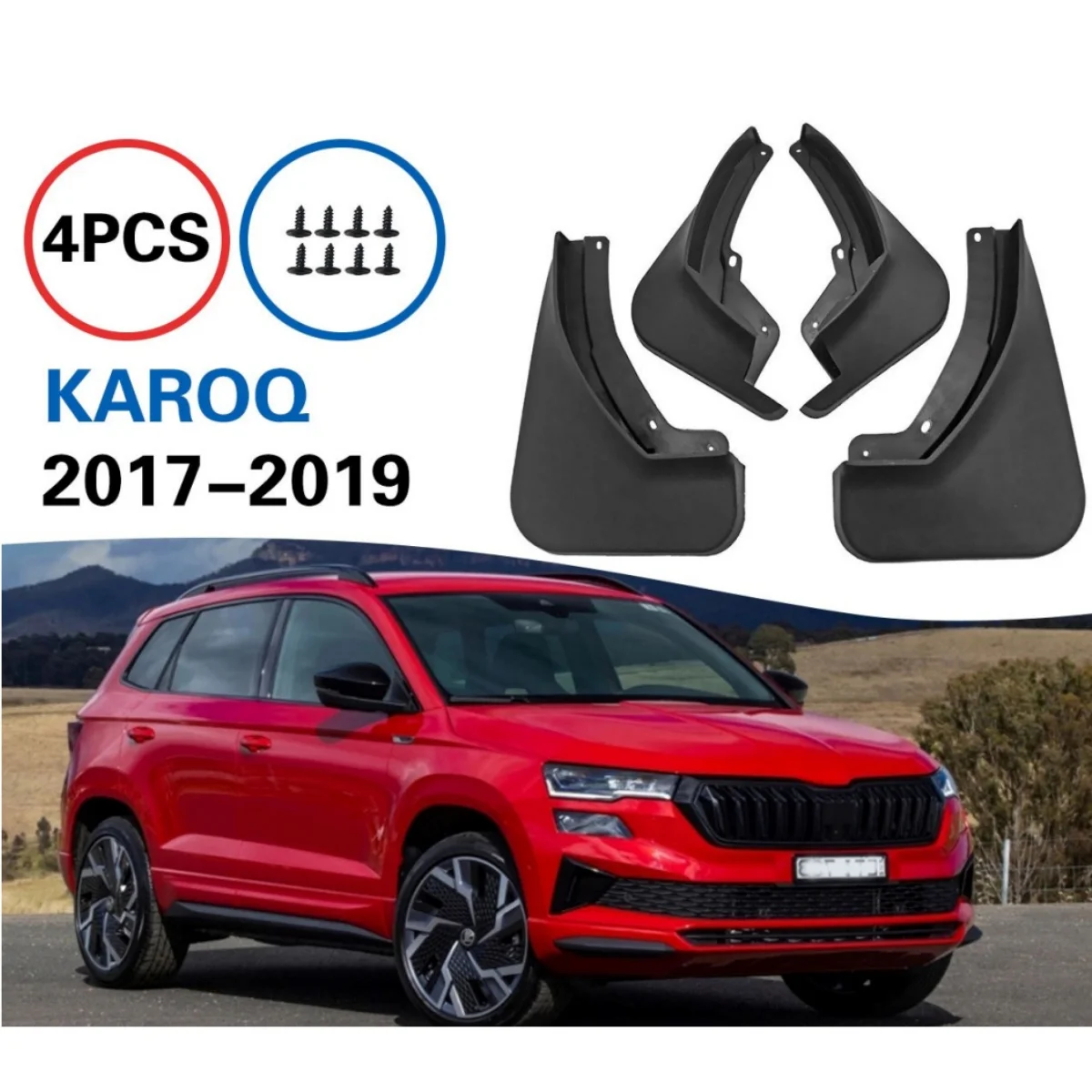 Verschleißfeste 4-teilige Auto-Schmutzfänger für Skoda Karoq 2017–2019, Schmutzfänger, Spritzschutz, Schmutzfänger, Kotflügel vorne und hinten, Styling