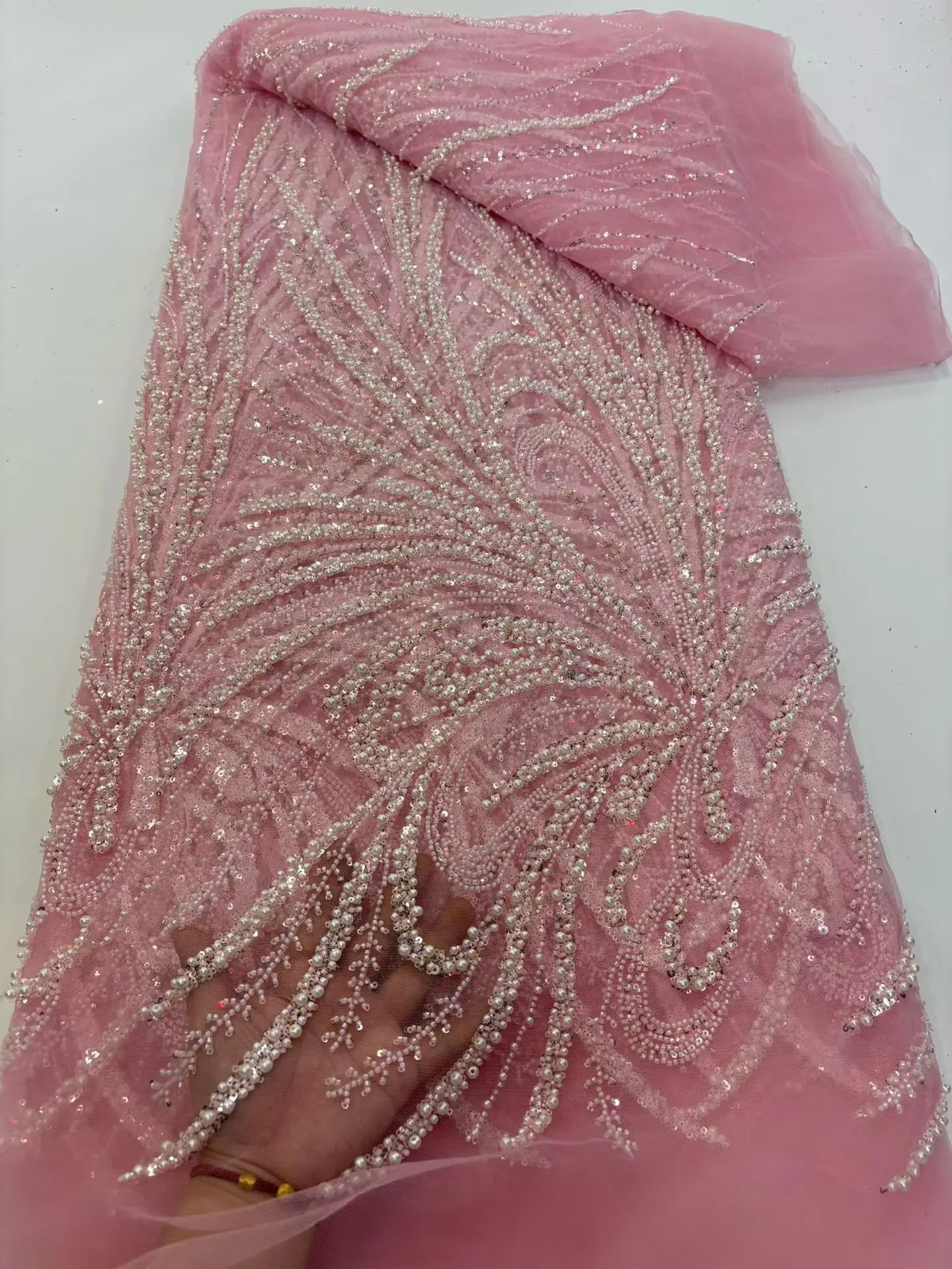 

Новейшая африканская кружевная ткань с блестками и бисером, 2024, высокое качество, нигерийская свадебная вышивка для жениха, французский тюль, шитье H155-1