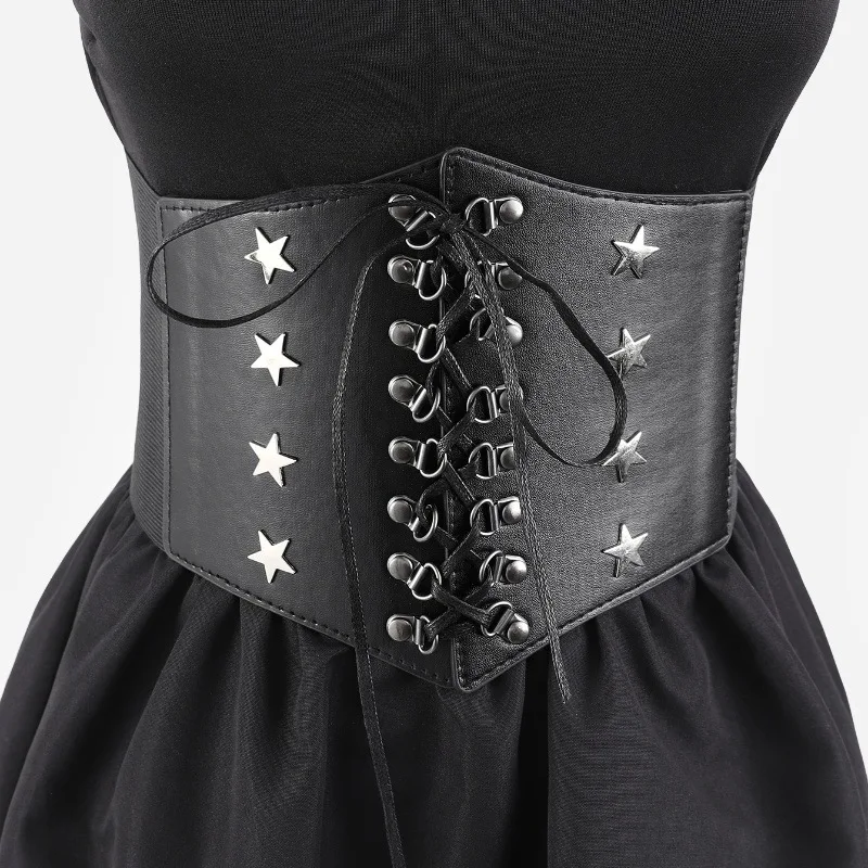 Women Punk Five-pointed Star Rivet Wide Elastic Waistband Gothic Corset Decor Belt Casual Streetwear Outfit Waist Accessory For Club Daily Wear