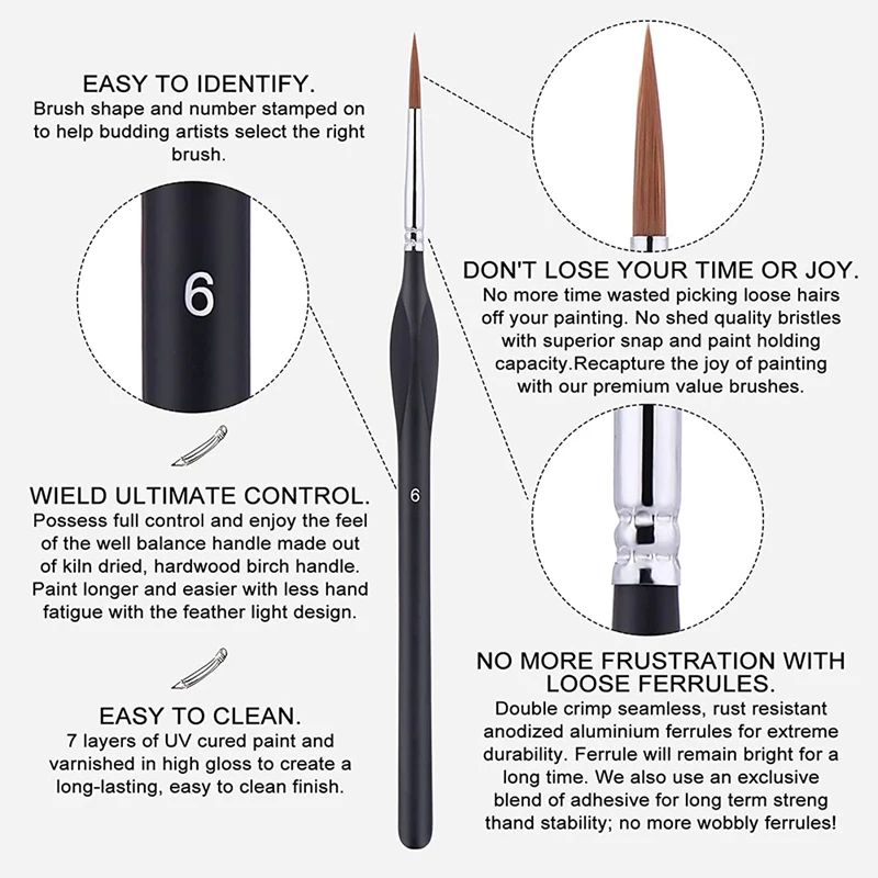 Detail Paintbrushes-9 Piece Detail Brush Set For Acrylic,Watercolor, Oil, Model -Small Paintbrush With Triangular Handle