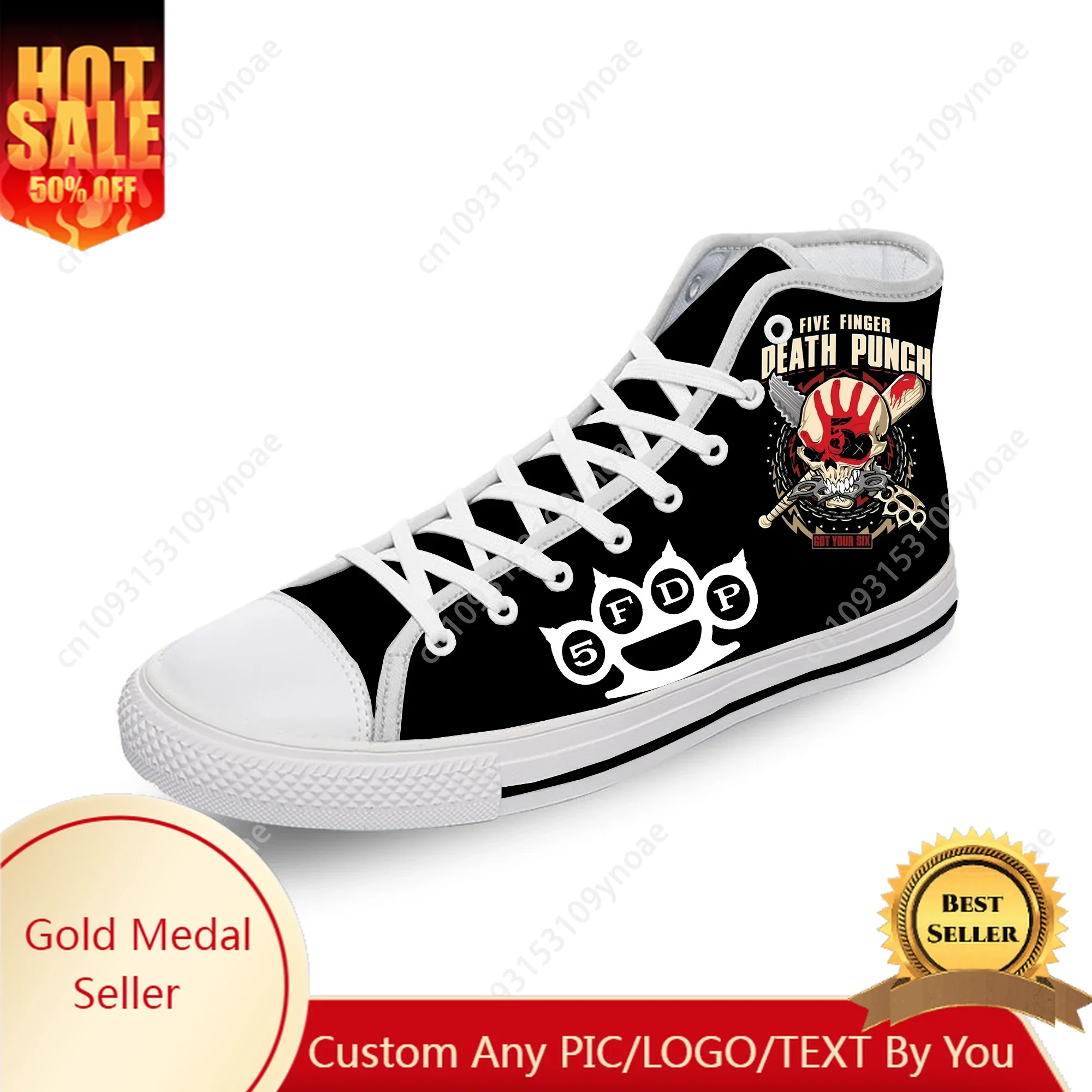 

Five Finger Death Punch High Top Sneakers Mens Womens Teenager Casual Shoes Canvas White Cosplay Breathable Lightweight shoe