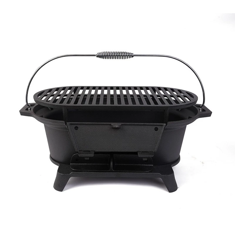 

American cast iron household outdoor charcoal barbecue grill extra thick camping picnic courtyard