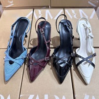 Sexy Tie-Detail Hollow out Slip-On Fashion Sandals Mules in Denim Material for Spring Summer Season Ultra-Fibers Lined Rubber...