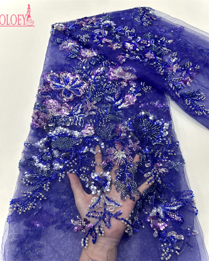 

OLOEYHigh Quality 2025 African Nigeria Sequins Tulle Lace Fabric Embroidery Wedding Party Guipure Dress Beads