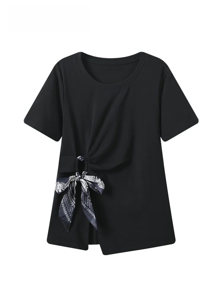 

plus Size Short Sleeve T-Shirt Women Summer New Design Meat Covering Younging Side Split Top Trendy Polyester Fiber Pear Body...