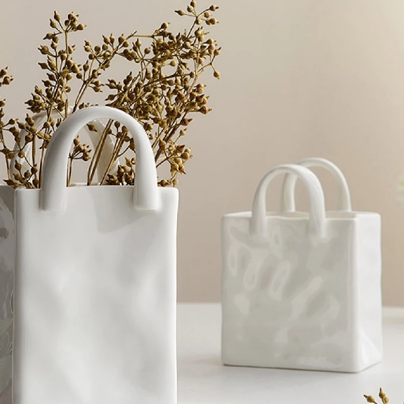 White Handbag Shaped Vase, Modern Decoration, White Vase for Home Decoration, Dried Flower Arrangement, Dining Table Decoration