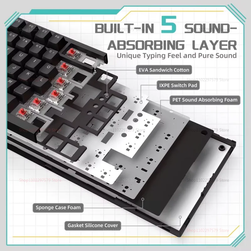 AK820 75% Mechanical Gaming Keyboard Bluetooth 51/24G Wireless Type-C Wired Hot Swappable RGB Backlit TFT Screen Gasket Mount