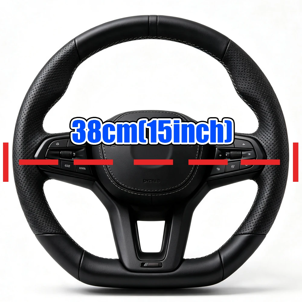 2 Stück Perforierte Leder-Lenkradbezüge, Atmungsaktiv, Rutschfest, Schweißabsorbierend, Universell für Autos, Auto-Zubehör – Detail 1