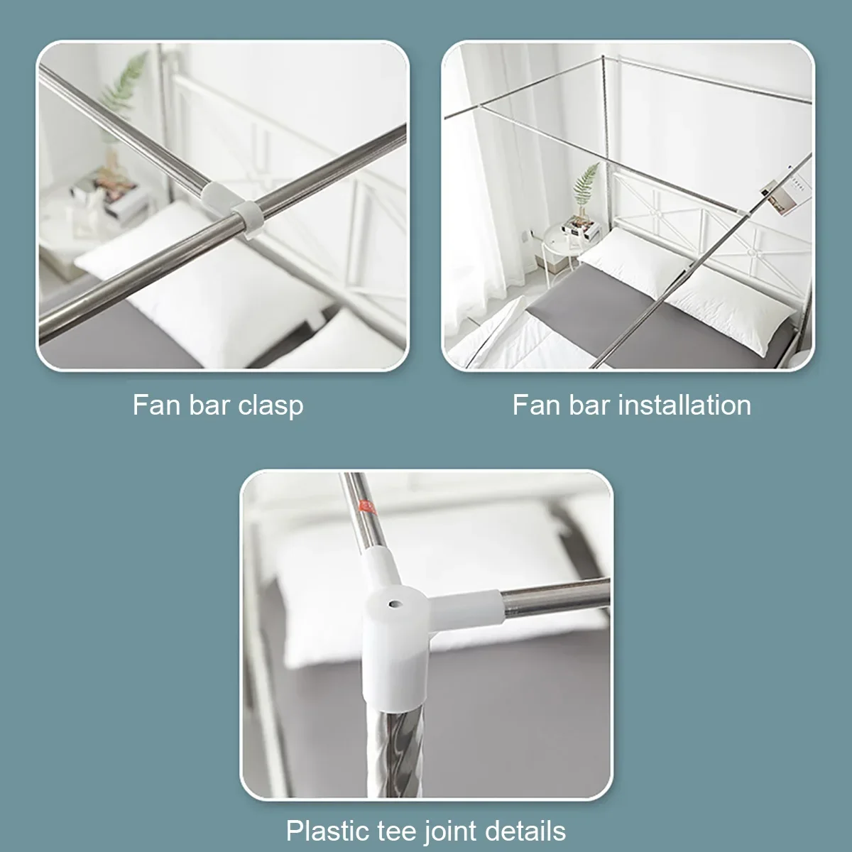 Imagem -04 - Cama Canopy Bracket Mosquito Net Frame Canto Bed Netting Fan Bar Suporte Fácil Instalação Não Aço Inoxidável