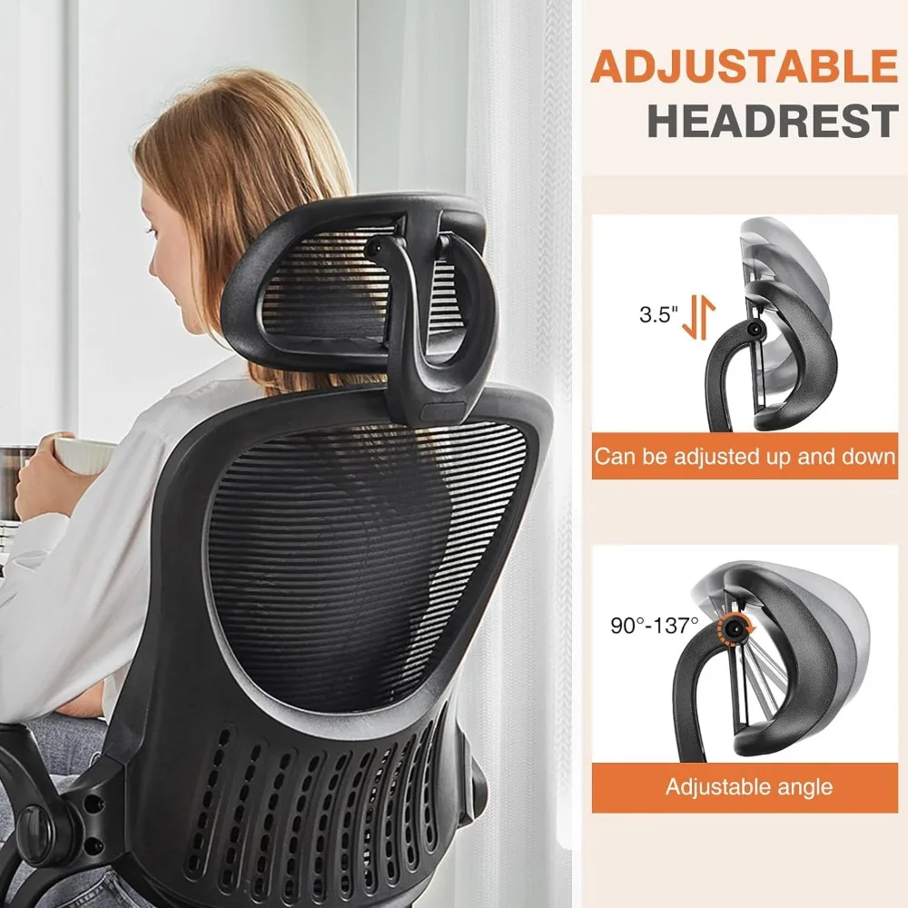 เก้าอี้ทำงานแบบตาข่ายมีล้อและ headrests20.08Dx20Wx53H ปรับได้เก้าอี้สำนักงานพนักพิงสูงได้รับการออกแบบตามหลักสรีรศาสตร์