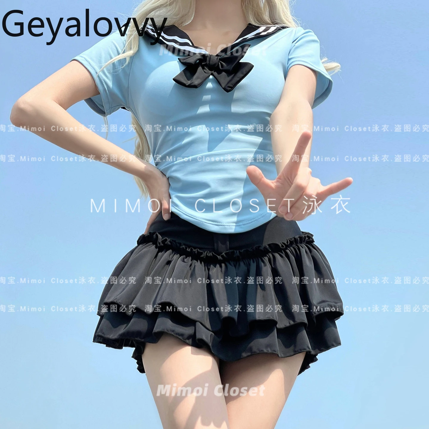 Sweet Tutu Skirt Navy Style Short-sleeved Top Skirt Bikini Set 2025 New Summer Seaside Vacation Saudi Split Swimsuit for Girls #3