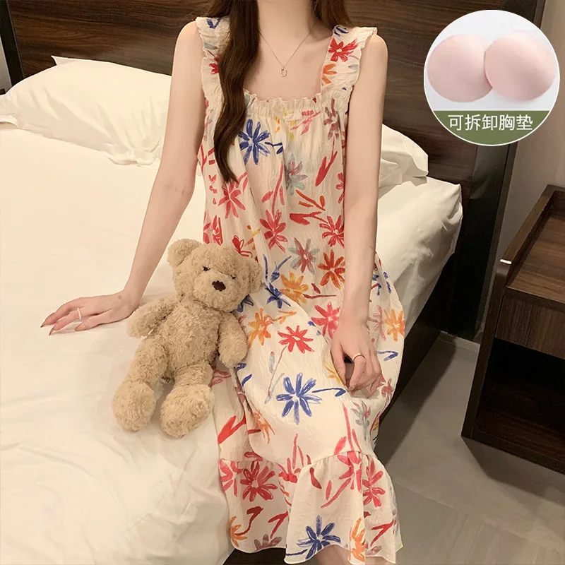 Chemise de nuit sexy à imprimé floral pour femmes, robe de nuit princesse mignonne, tenue de dame, vêtements de nuit Pijama Lounge