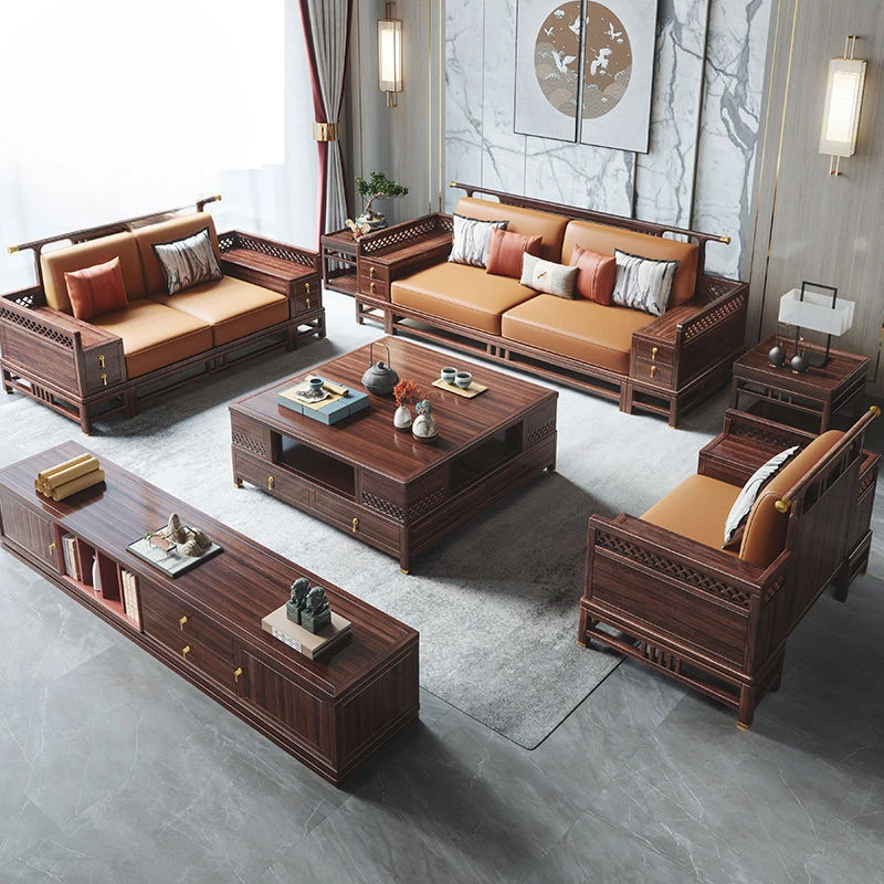 2new Chinese all-solid wood modern minimalist sofa combination villa living room national tide Zen furniture sofa