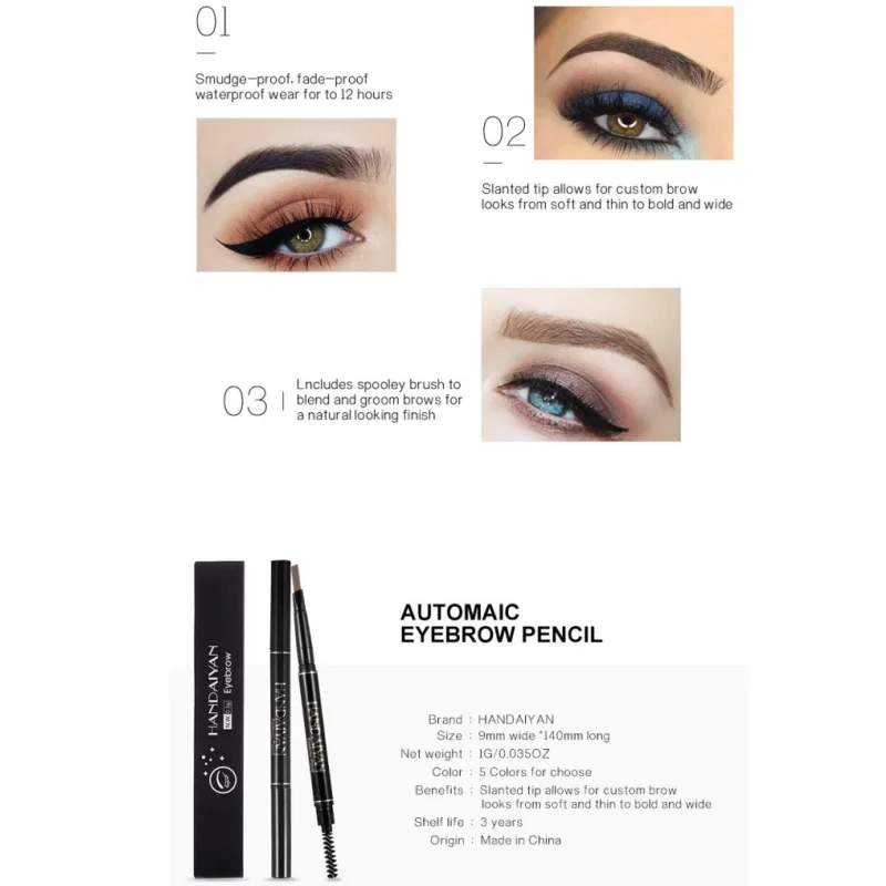 5 색 눈썹 연필 더블 헤드 자동 회전 방수 천연 메이크업 눈썹 브러쉬가있는 오래 지속되는 눈썹 펜