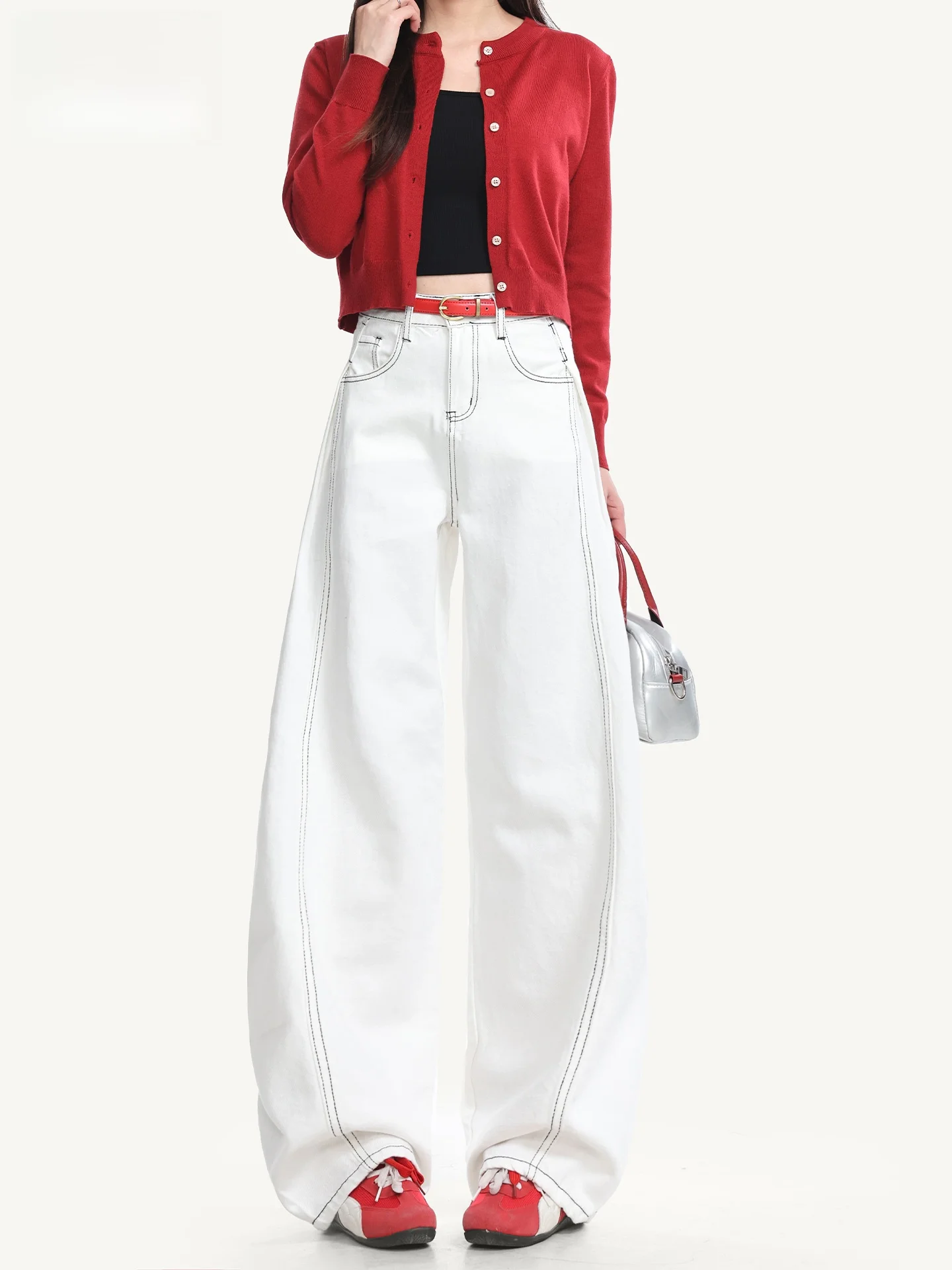 

Американские свободные повседневные джинсы для женщин, новинка 2026 года, утягивающие, с высокой талией, широкие штанины, дышащие, комфортные, весна-лето