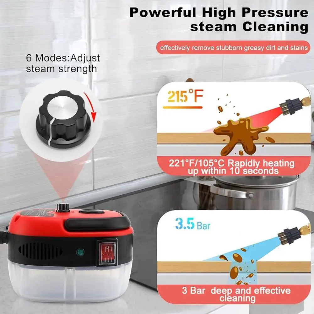 Пароочиститель высокого давления, ручной отпариватель с 6 скоростями, 3 насадками, портативная чистка дома, кухни и ванной комнаты