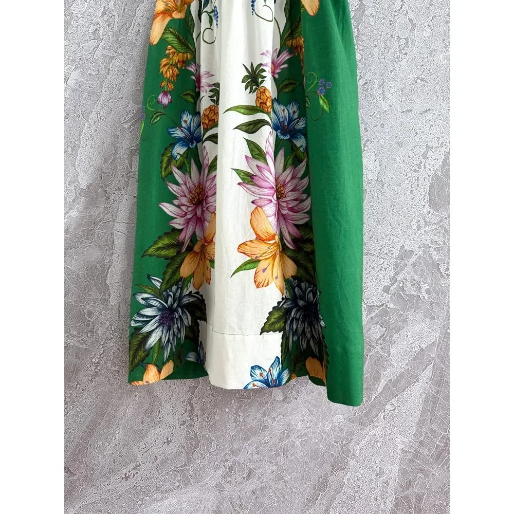 فستان حورية البحر بكشكشة مطرز بالخرز متوسط الطول 2025 موضة جديدة بطباعة بيزلي خضراء بدون أكمام