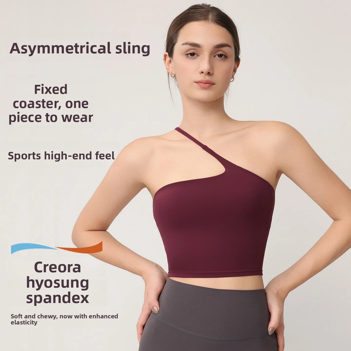 Sports Bra Women's Single Shoulder Strap Design Slanted Shoulder Fixed Chest Pad Gathered Shockproof Yoga Fitness Pilates Back