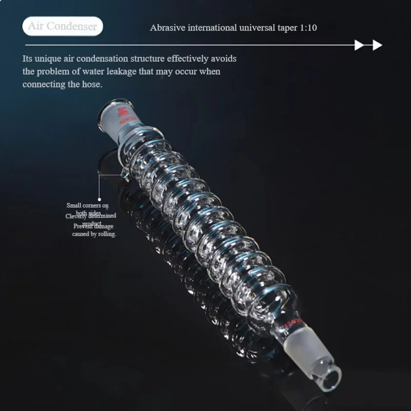 

Air condenser spiral condenser tube standard diameter thickened to increase cooling area high borosilicate glass