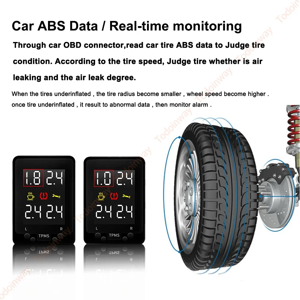 Car OBD TPMS 4 Tyres Tire Pressure Monitor System No Need Inner Sensor Digital LCD Security Alarm For Toyota Corolla 2014 2016