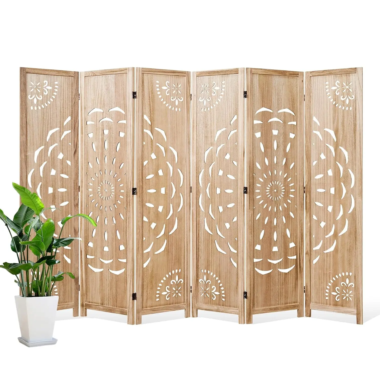 66.9Inch 6-Panel Wooden Room Divider Boho Space Separator Home Office Headboard Yoga Photo Video Backdrop, Customized
