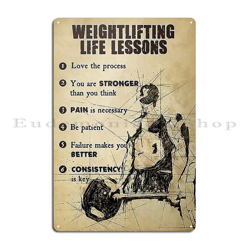 Weightlifting Life Lessons Poster Metal Signs Printing Plates Vintage Wall Mural Decoration Tin Sign Poster