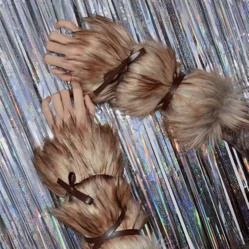 Winter Faux Wool Warm Leg Warmers Tie Down Extra Long Sleeve Set Punk Style Arm Warmers Boot Warmers Halloween Stage Costumes