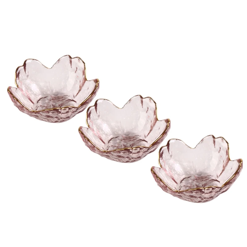 

3 Pcs Glass Dish Nordic Style Gold Inlay Glass Sauce Bowl Mini Japanese Cherry Blossoms Seasoning Plate For Fruit Sala