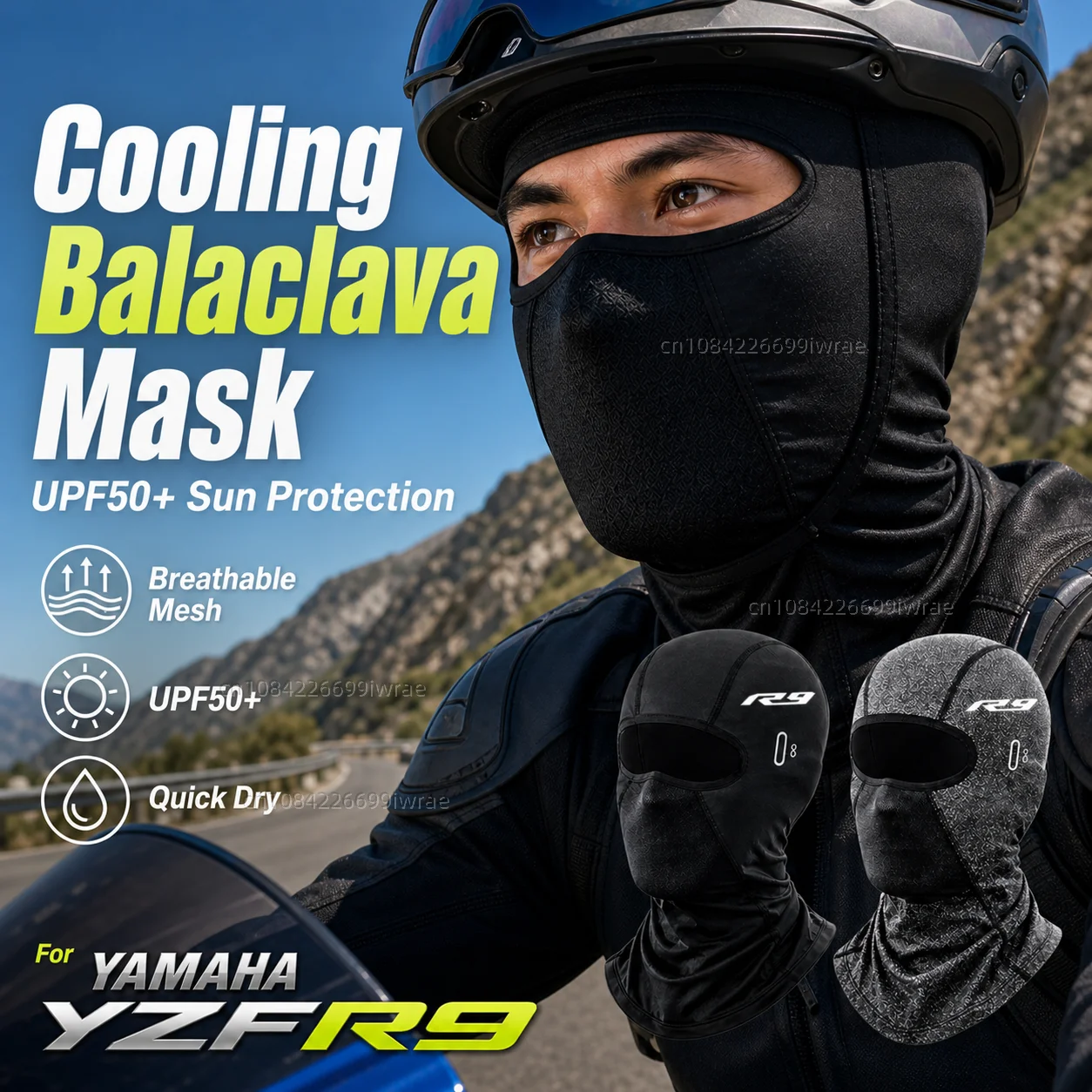 Cooling Motorcycle Balaclava Mask UPF50+ UV Protection Breathable Face Cover Summer For YAMAHA YZFR9 YZF-R9 YZF R3 R6 R7 R9 2025