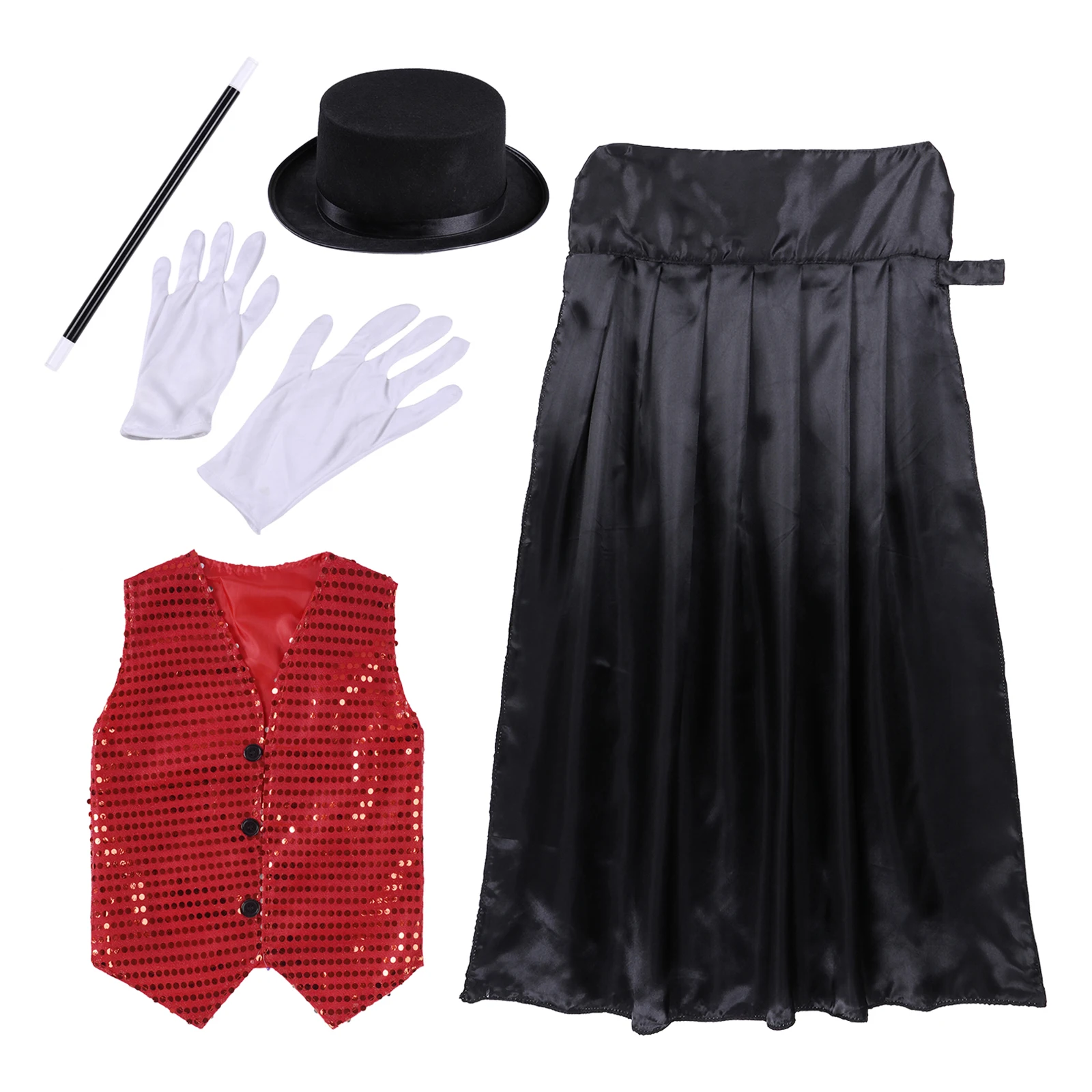 Costume de cosplay de magicien LYus pour enfants, vêtements de performance d'Halloween pour garçons, glaçure à paillettes brillantes, cape, chapeau, baguette magique, gants