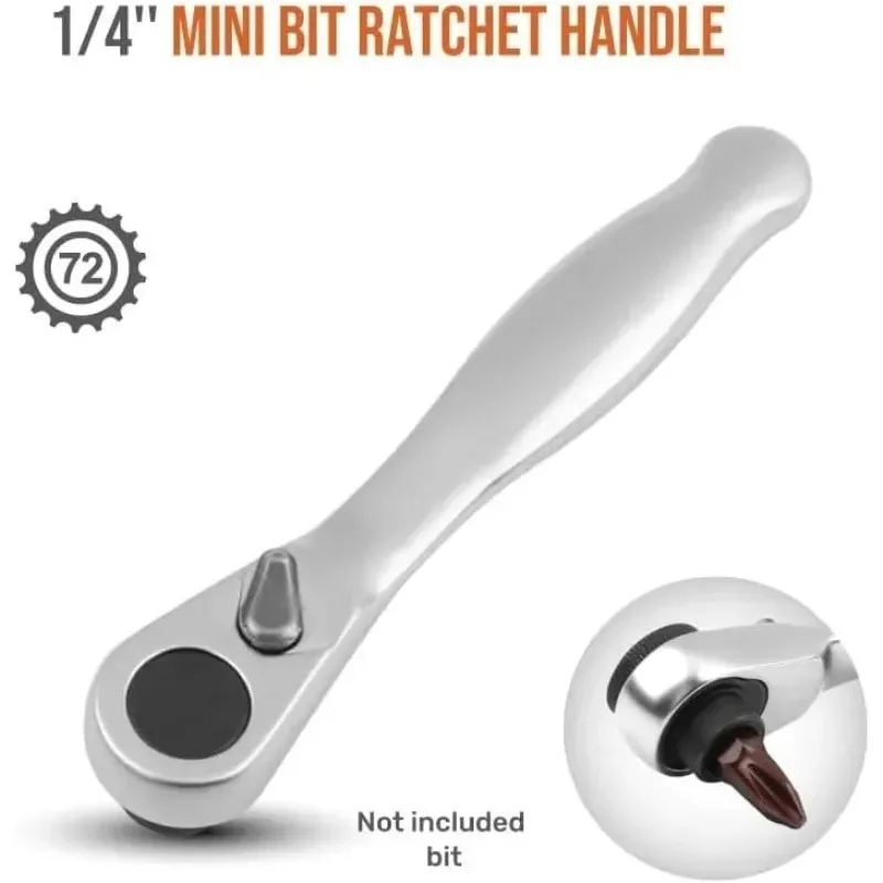 Mini Ratchet Wrench – 1/4 Drive Ratchet Handle with 72-Tooth Quick Release, Screwdriver Head Hand Tool for Repair