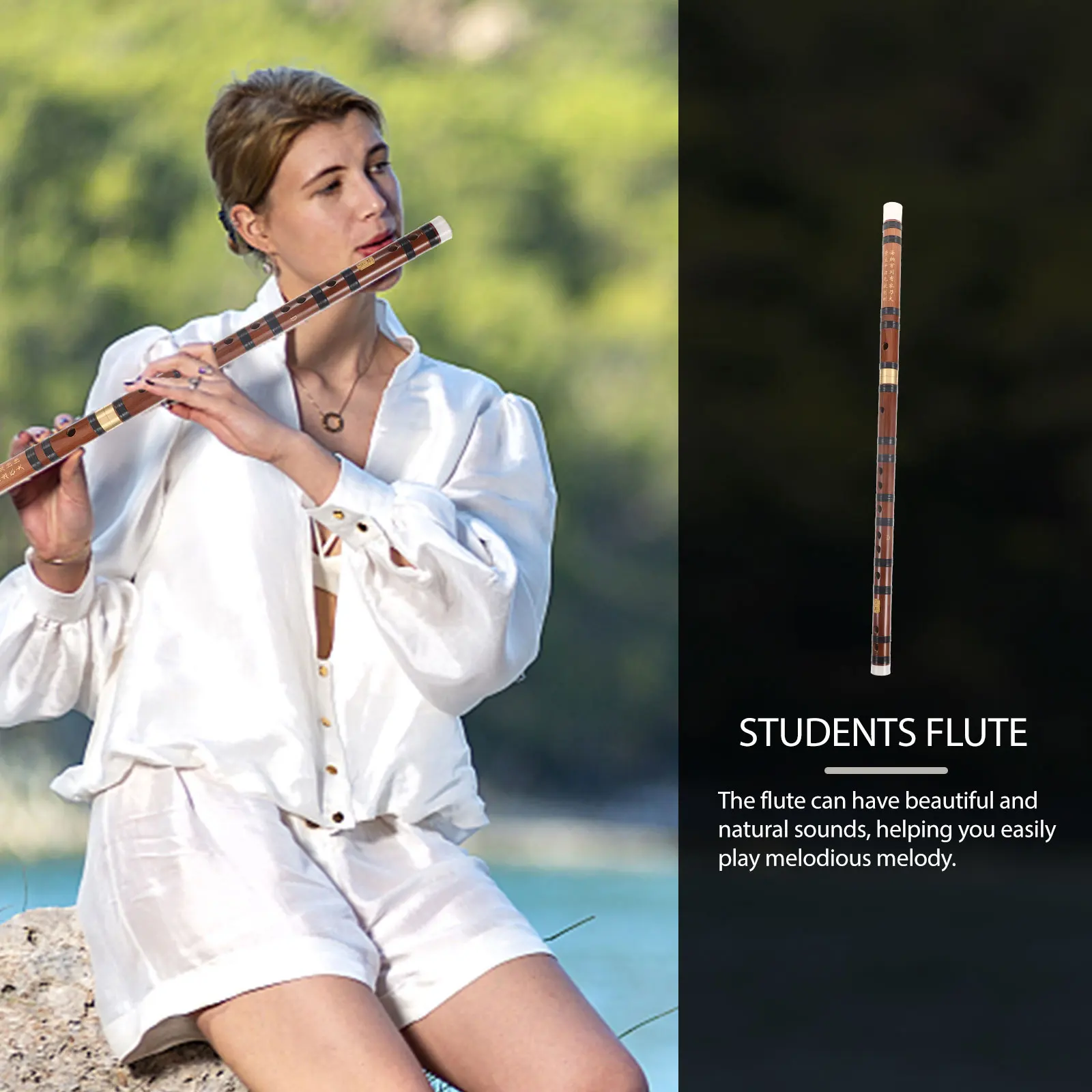 

1Set Bamboo Flute Chinese Style Retro Lightweight Portable Flute for Beginners Students Kids Adults Practicing Musical