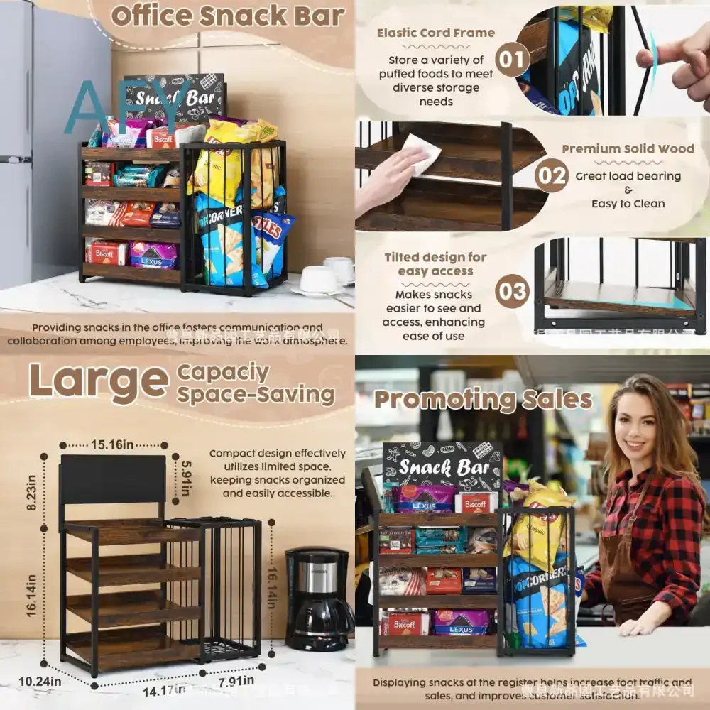 Wooden Snack Organizer Shelf for Popcorn Chips Candy Cookies for US Style Retail Display Counter Storage Rack for Grocery