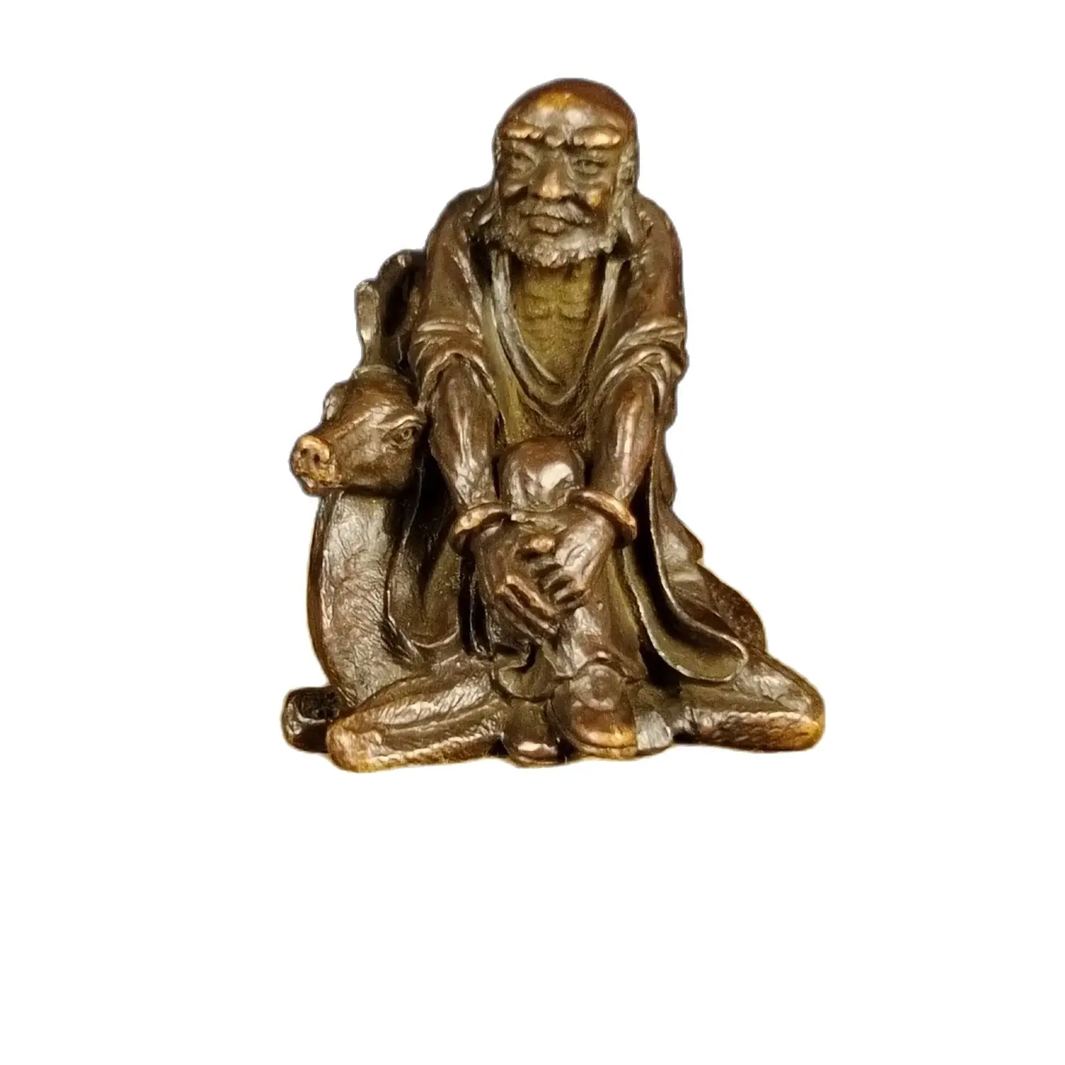 Home Decoration Characters Old Man and Deer Modern Abstract Art Sculpture Bronze Arhat Statue Desktop Decoration Metal Crafts