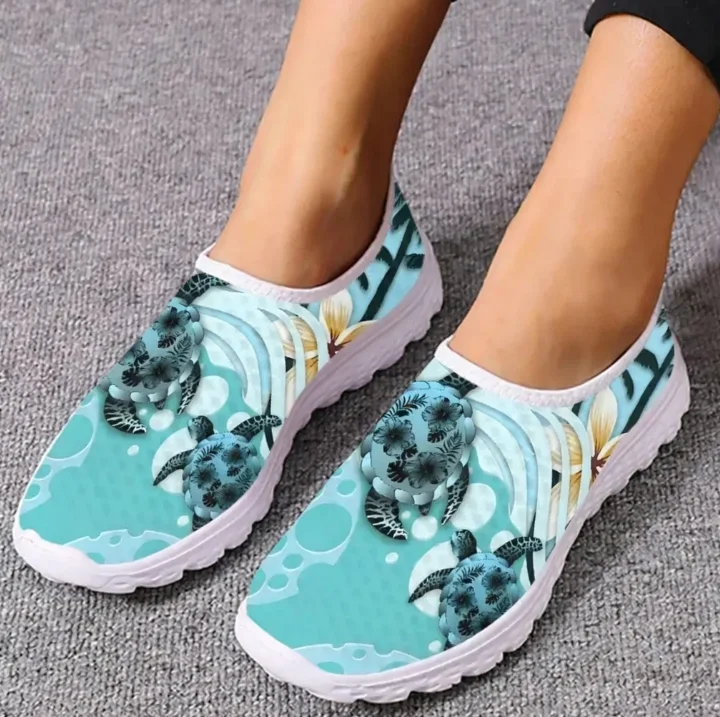 

Polynesian Turtle Hawaiian Hibiscus Mesh High Quality Sneakers Men Teenager Casual Fashion Custom Made Tennis Flat Couple Shoes