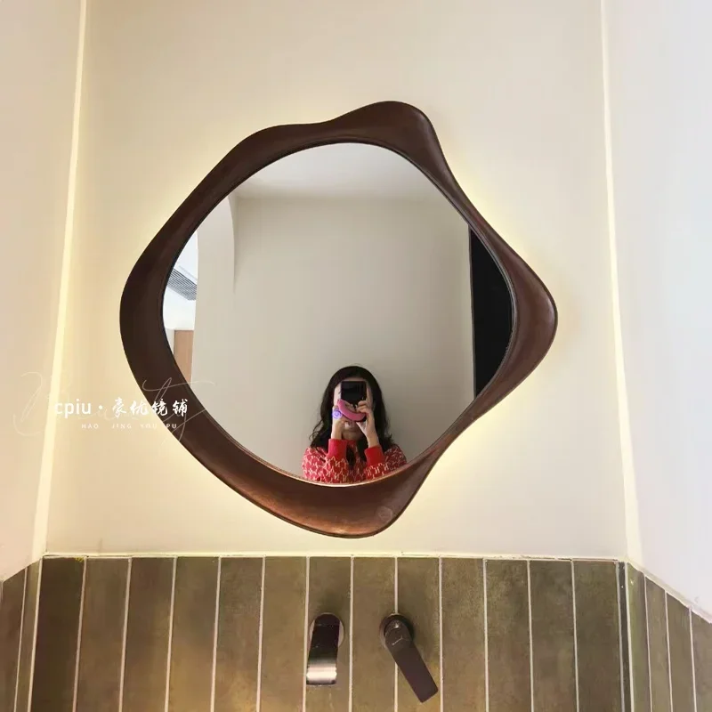 

French Light Luxury Retro Furniture Bathroom Vanity Mirror LED Light Wall-mounted Dressing Mirror Smart Home Decoration Mirror