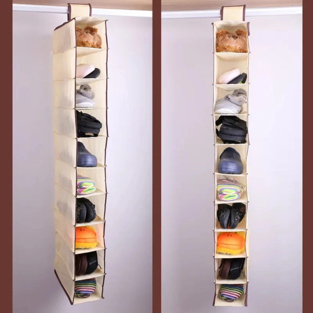 Bestseller 10-Schichten Schuhbox Aufbewahrungstasche Vliesstoff Hängende Schuhregale Zusammenklappbarer Kleiderschrank-Organizer