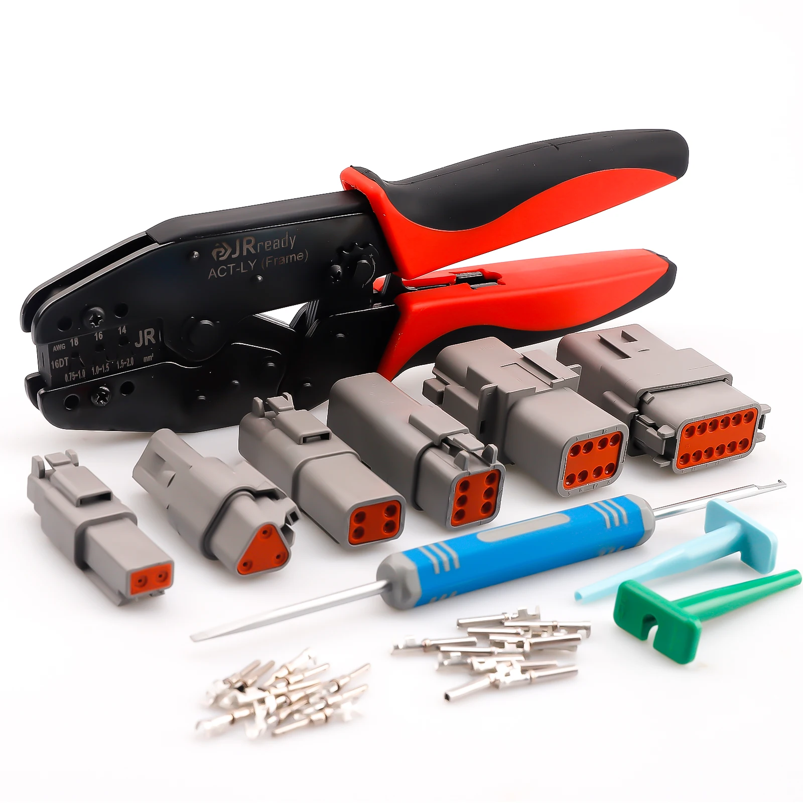 

JRready ST6341-16DT Deutsch Connector Kit With Weutsch Crimp Tool, 2Pin-12Pin DT Connector 1Kit Deutsch Connector Crimping Tool