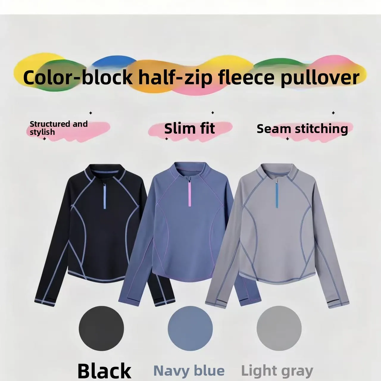 

Уличная женская толстовка Fce Long Sve, облегающая теплая пуловер на молнии, цветной дизайн, повседневный удобный базовый слой