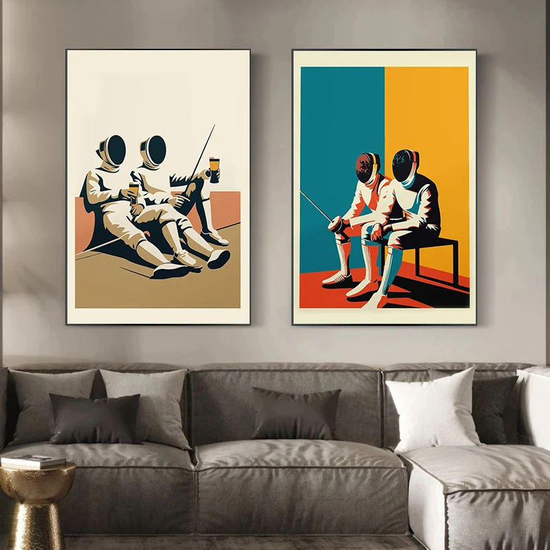 Minimalist Fencing Pop Poster Abstract Art Print Canvas Painting Wall Art Picture Nordic Living Room Bedroom Home Decor Gifts