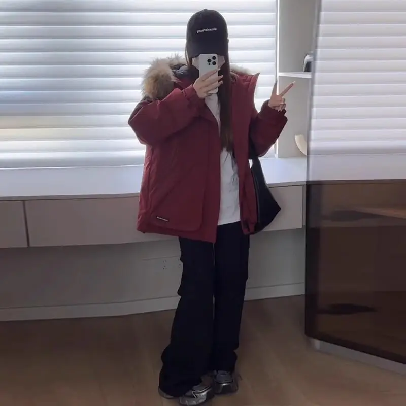 여성 겨울 후드 파카 솜 패딩 재킷 두꺼운 한국 스타일 레트로 스탠드 칼라 미니멀리스트 푸퍼 재킷 코트